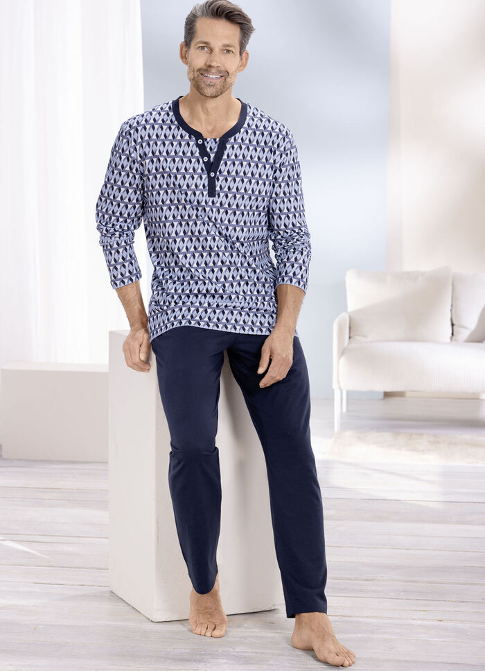 Pyjamas med knappslå och öppna kanter 