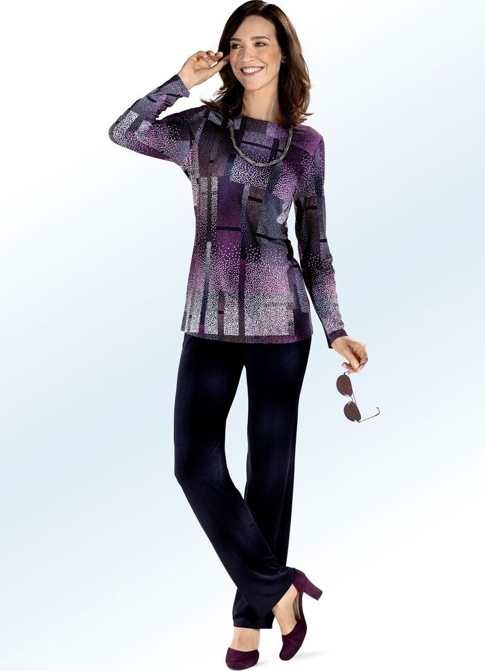 Topp med f&auml;rgglatt bl&auml;ckstr&aring;letryck i 2 f&auml;rger 