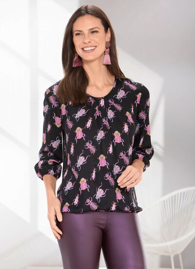 Tunika med bl&auml;ckstr&aring;letryck 