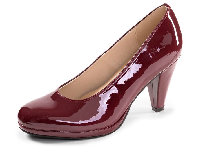 Andrea Conti, eleganta dampumps, tillverkade av gl&auml;nsande lackmaterial BORDEAUX