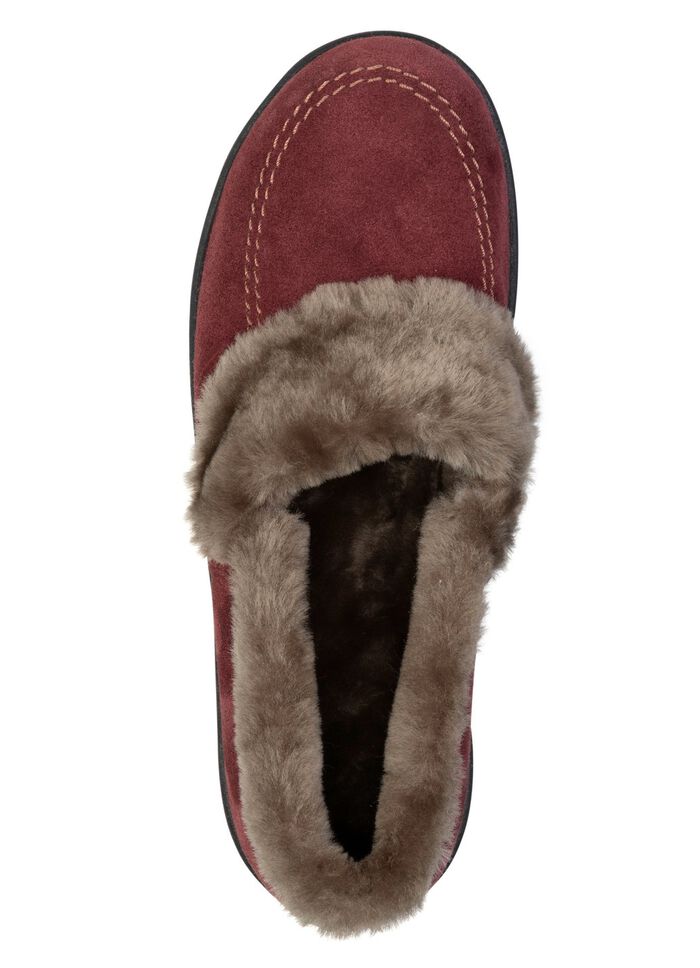 ELENA EDEN, varma damtofflor, bredd H, med lammskinn BORDEAUX