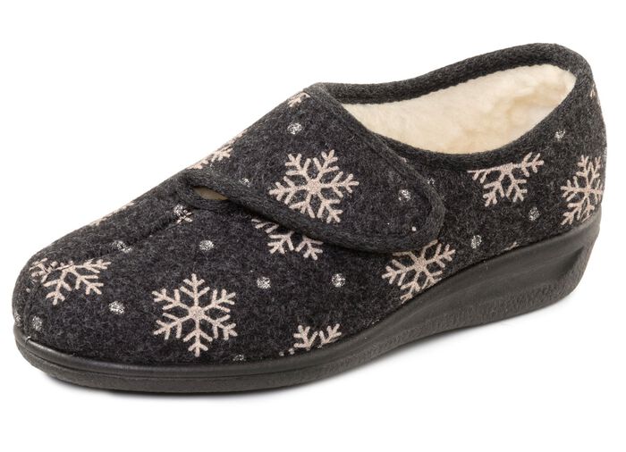 Varma damtofflor, bredd H, med kardborreband 