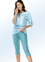 Pyjamas med 3/4-ärmar och vadlånga byxor AQUA FÄRGRIK