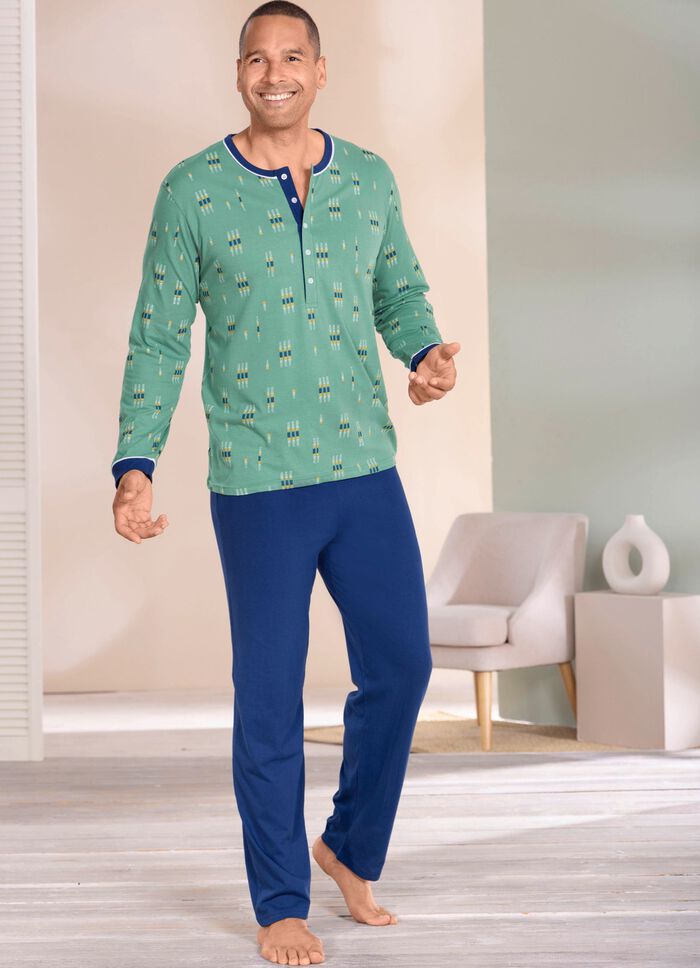 Pyjamas med l&aring;ng knappsl&aring; och &ouml;ppna kanter 