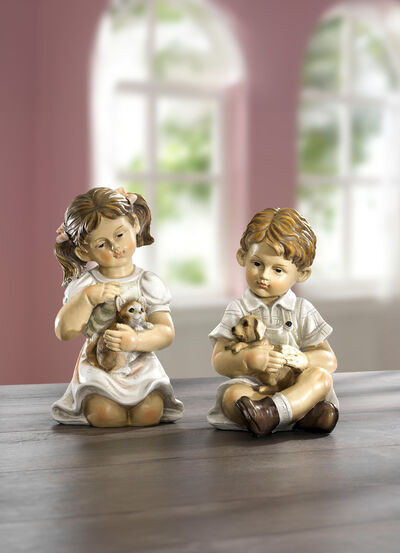 Barn med husdjur handmålade 