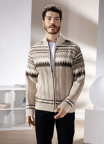 Jacka med hel dragkedja BEIGE-BRUN MELERAD