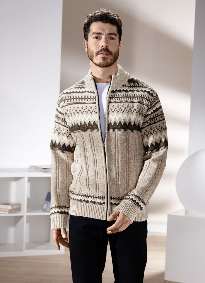 Jacka med hel dragkedja BEIGE-BRUN MELERAD