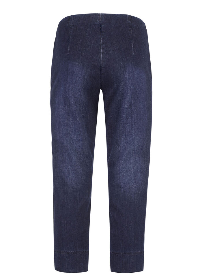 Caprijeans med stretchiga instick DUNKELBLAU