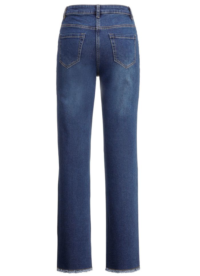 Jeans med trendiga fransade benslut 