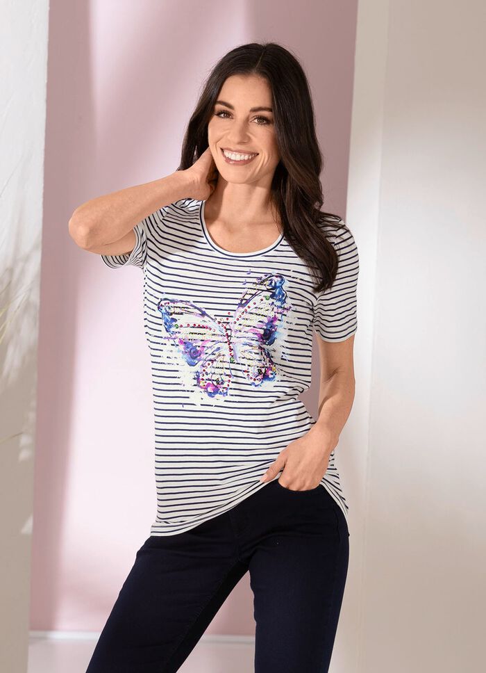 skjorta med dekorativt fj&auml;rilstryck 