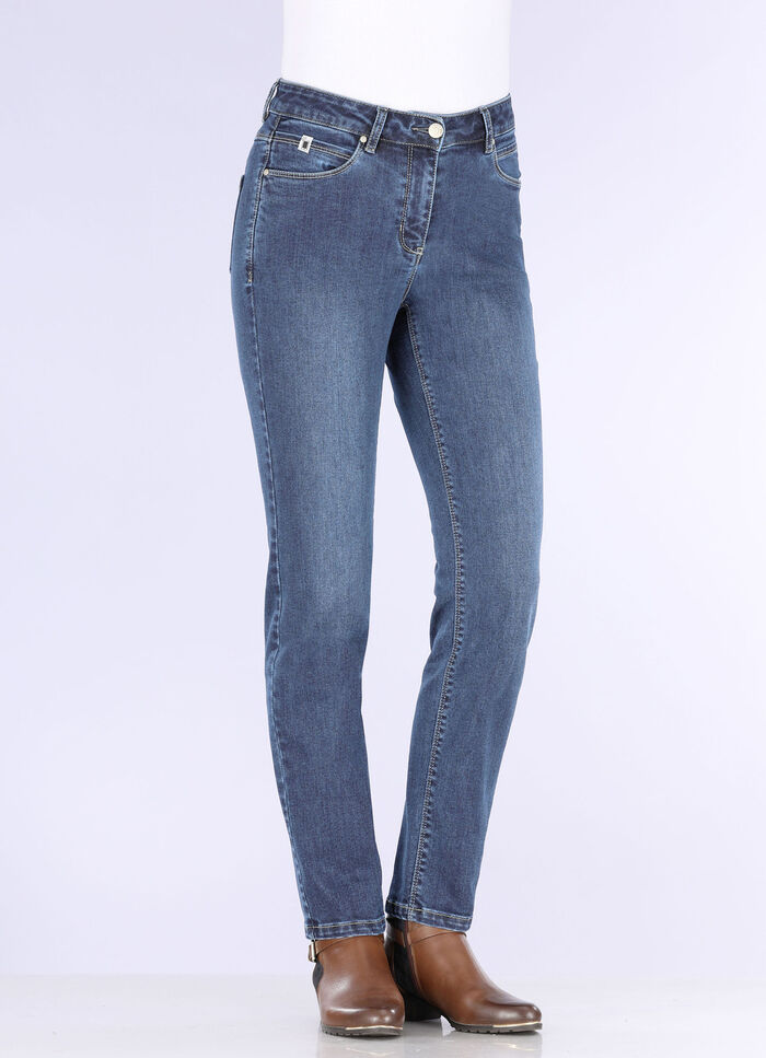 Jeans med praktisk mobilficka SVART-VITT