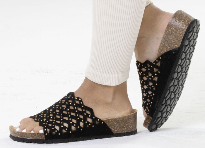 ELENA EDEN, lätta damslip-ins, vidd G, med läderfotbädd SCHWARZ