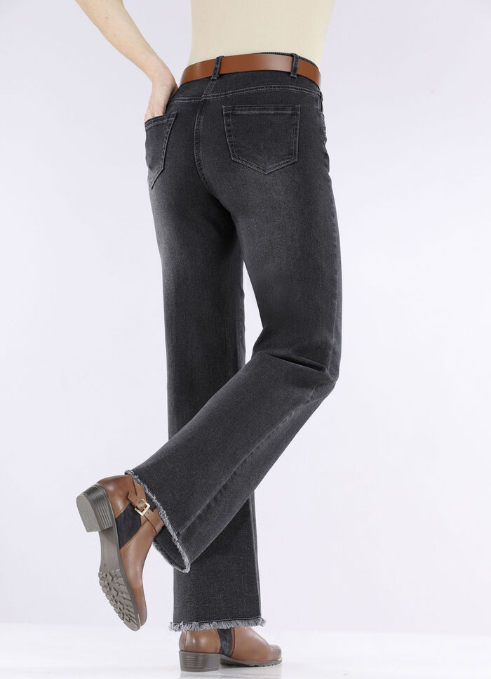 Jeans med trendig fransad fåll SVART