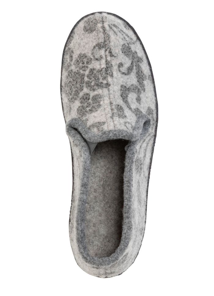 Blommig tryckt toffel av ullfilt GR&Aring;