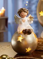 Upplyst keramisk &auml;ngel WEISS-GOLD