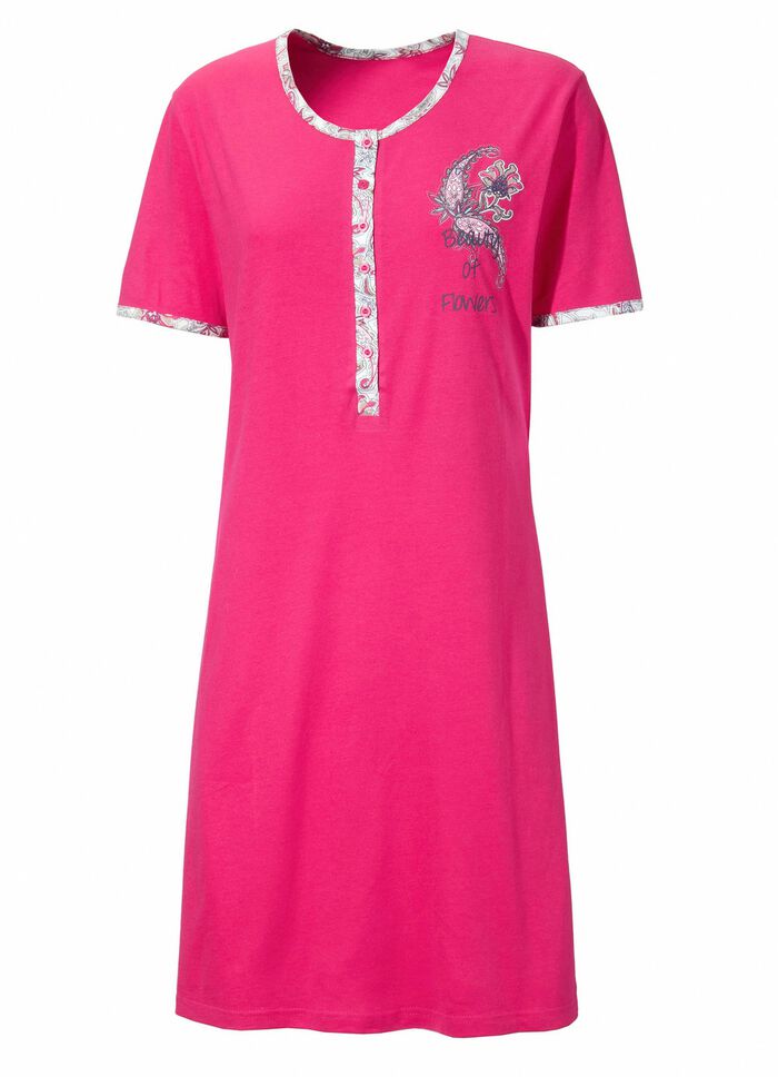 Tv&aring;pack nattlinnen med l&aring;ng knappsl&aring;, broderi och korta &auml;rmar 