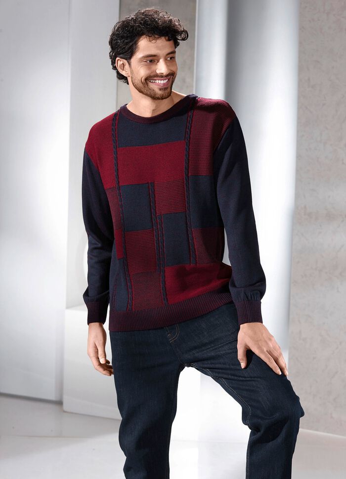 Rundhalsad tr&ouml;ja i 2 f&auml;rger BORDEAUX-MARIN MELERAD