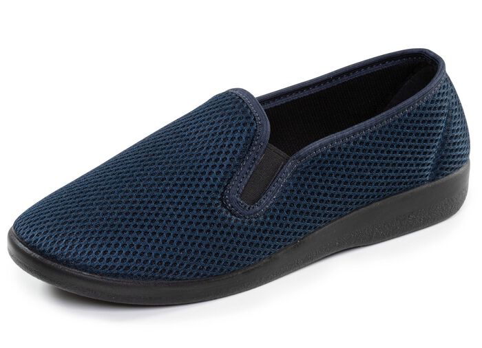 Bekv&auml;ma herrtofflor, bredd H, med anatomiskt formad fotb&auml;dd MARINE
