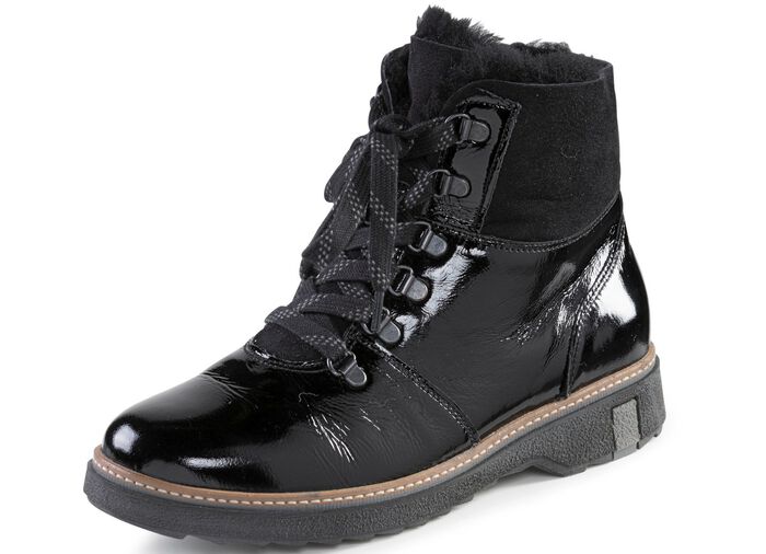 Waldl&auml;ufer st&ouml;vletter med sn&ouml;rning och mysig lammskinnskrage SVART