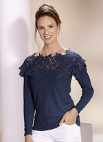 Tröja med elegant spetskant NATTBLÅT