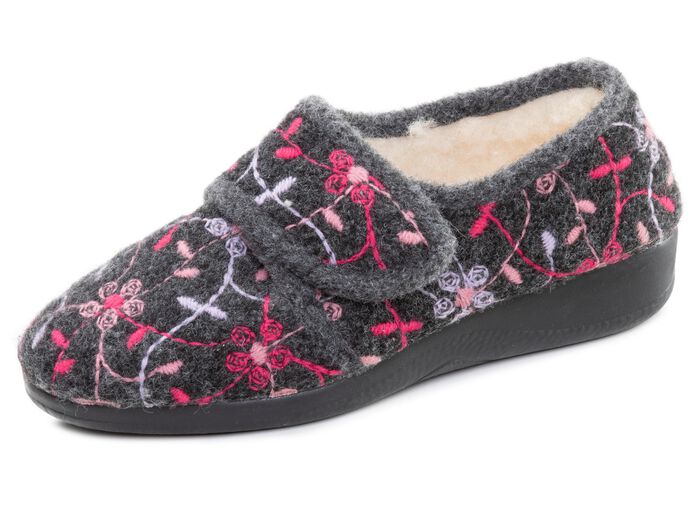 Fodrade damtofflor med kardborrekn&auml;ppning ANTRACIT