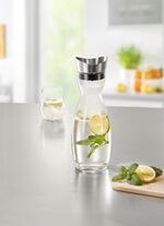 glaskaraff med h&auml;llare i rostfritt st&aring;l 