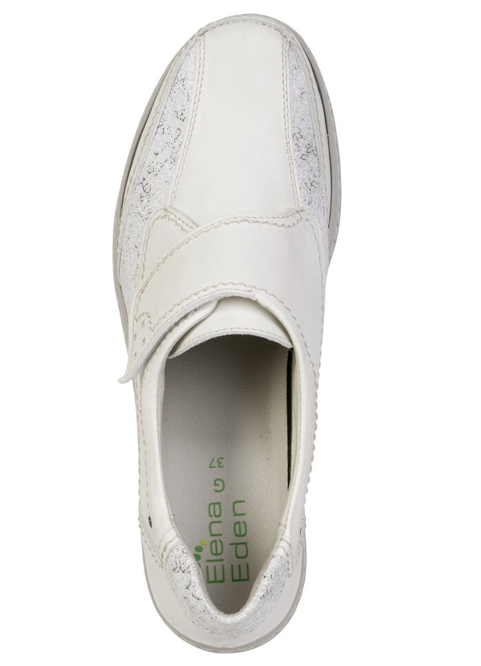 ELENA EDEN, bekväma damtofflor, bredd G, med uttagbar fotbädd ECRU-SILBER