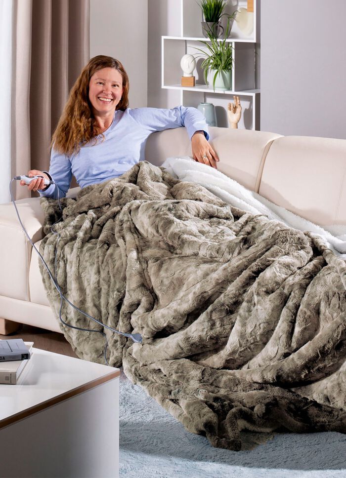 XXL elektrisk filt i lammskinnslook BEIGE