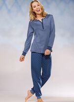 Pyjamas i interlock, knappslå och muddar INDIGO LJUSBLÅ