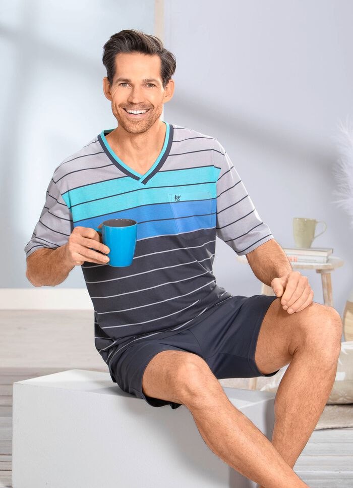 Hajo Klima komfortshorts med V-ringning och garnf&auml;rgade r&auml;nder 