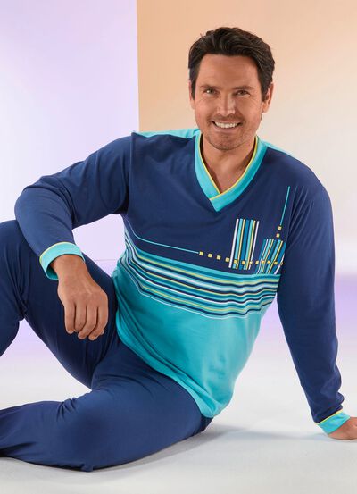 Pyjamas med V-ringning och randig design 