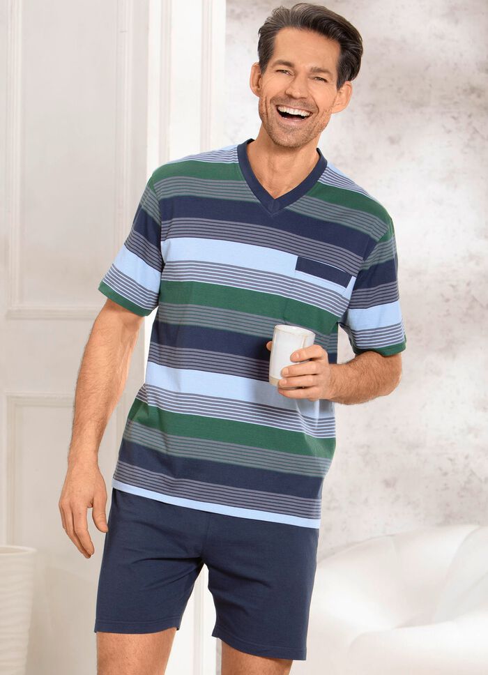 Tv&aring;pack shortys med V-ringning och br&ouml;stficka i randigt m&ouml;nster 