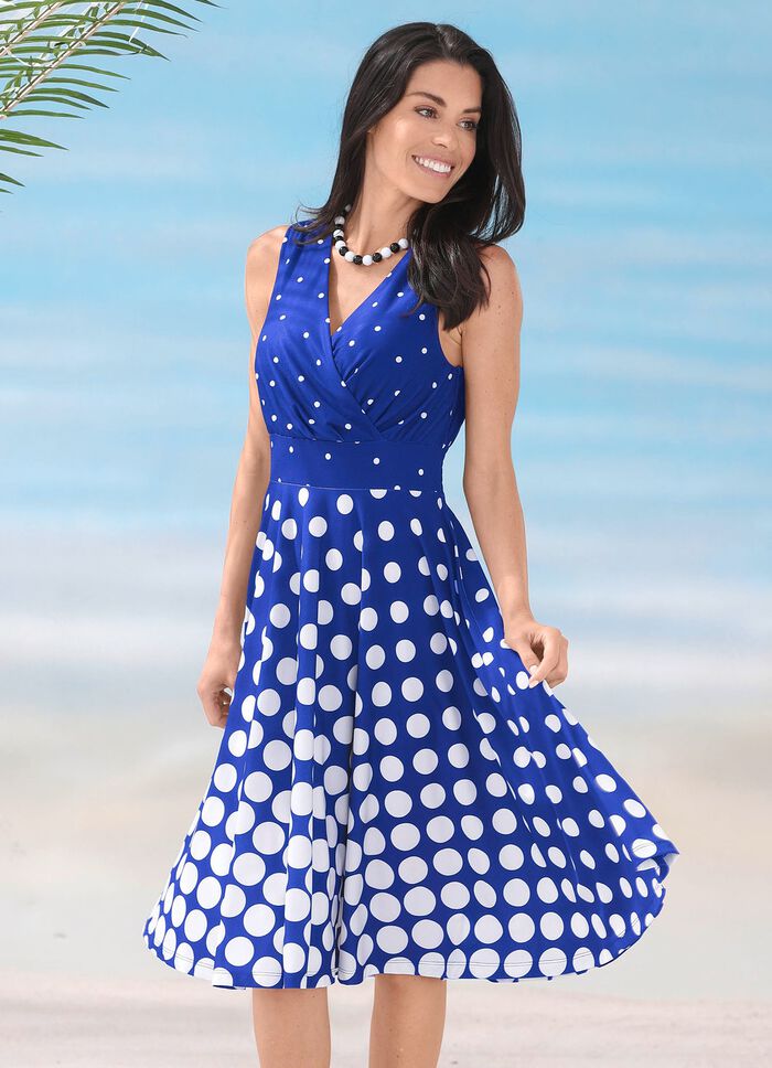 Laurina klänning med utsvängd kjol ROYALBLAU-WEISS