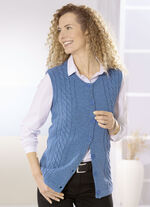 Stickad väst gjord av melerat garn JEANSBLÅ MELERAD