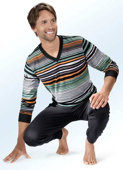 Pyjamas med V-ringning och muddar, , large