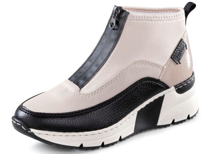 Rieker, snygga damst&ouml;vlar, vidd G, med dragkedja ECRU-SVART