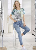 Eleganta jeans med fina strass och franskant LJUSBLÅ