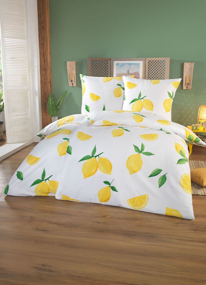 S&auml;ngkl&auml;desset med lysande gult citrondesign 