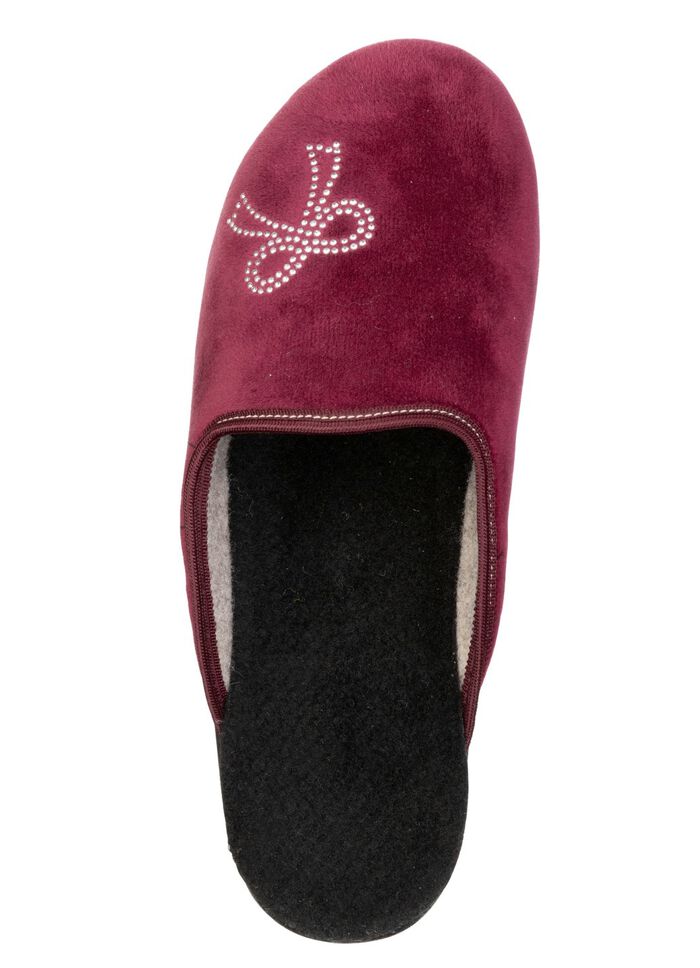 Tv&aring;pack klassiska damtofflor, bredd G, med glittrande strass 1x Bordeaux, 1x Kamel