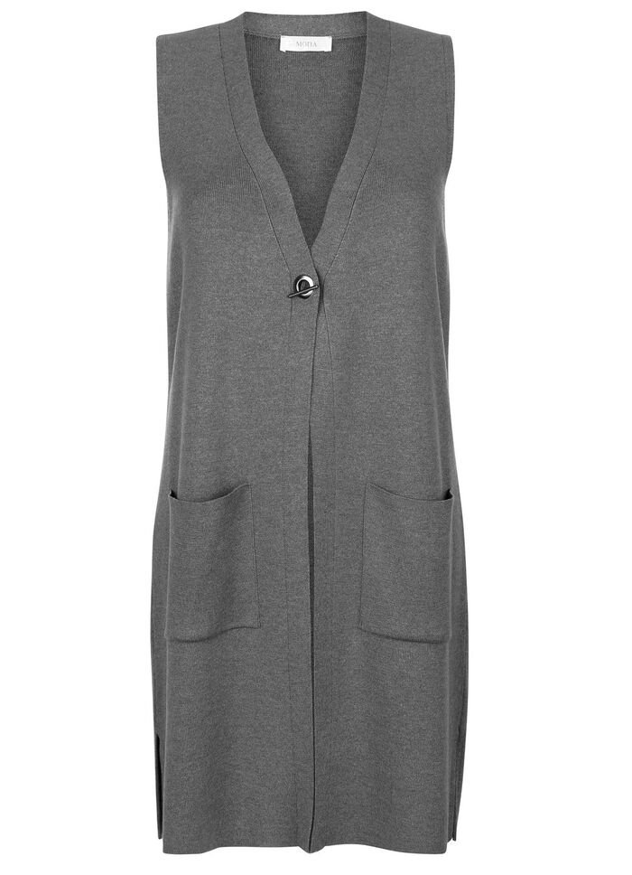 Stickad v&auml;st med dekorativ kn&auml;ppning GR&Aring;SPR&Auml;CKLIG