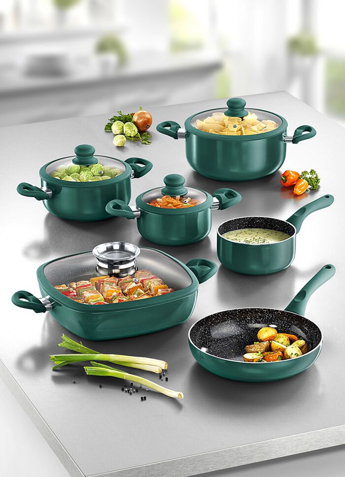 XXL grytset, 10 stycken, med non-stick keramisk beläggning GRÖN
