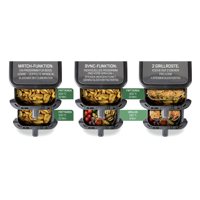 Digital varmluftsfritös med dubbel kammare “FryUP” VIT