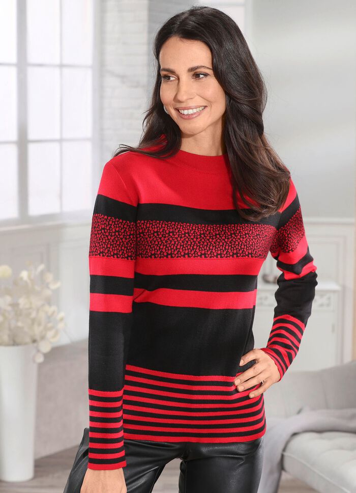 Tröja i en blandning av randiga mönster RÖD-SVART