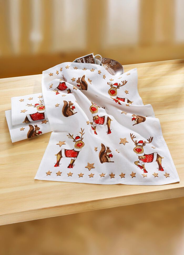 K&ouml;kshanddukar, &auml;lg- och ekorremotiv, set om 3 