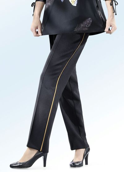 Byxor med trendiga kontrastkantband 