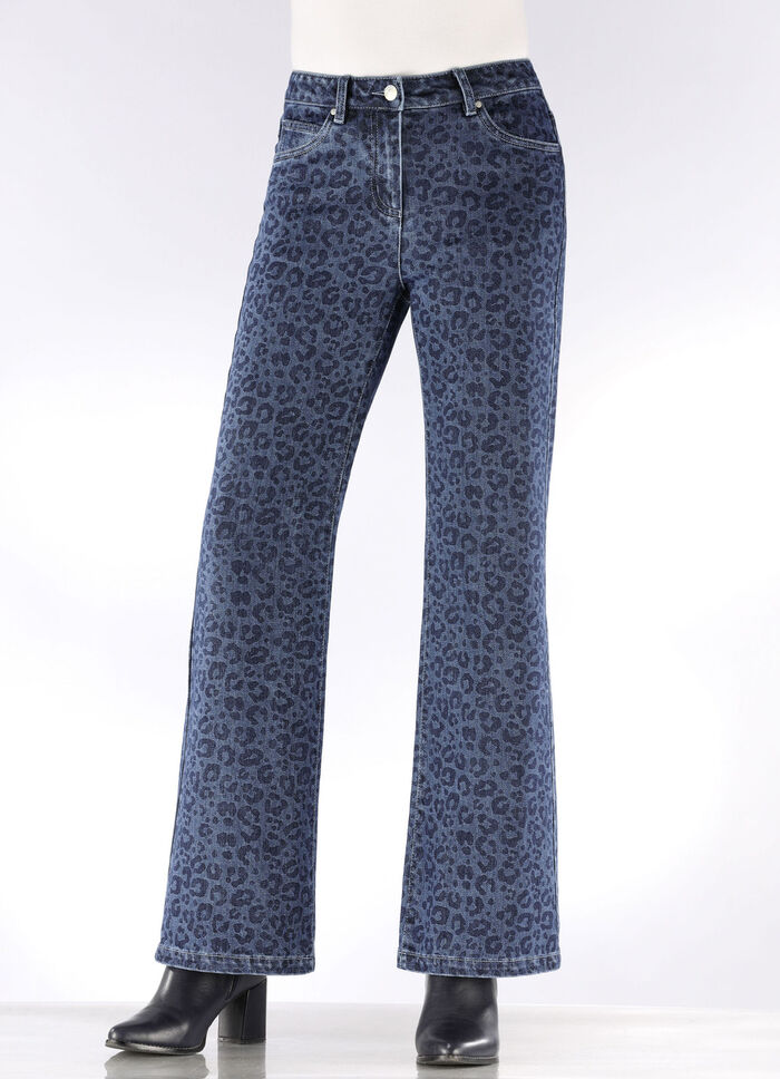 Jeans i trendigt leopardmönster, 