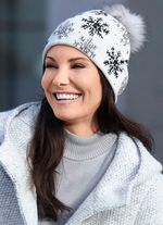 Trendig damhatt med sn&ouml;flingemotiv VIT