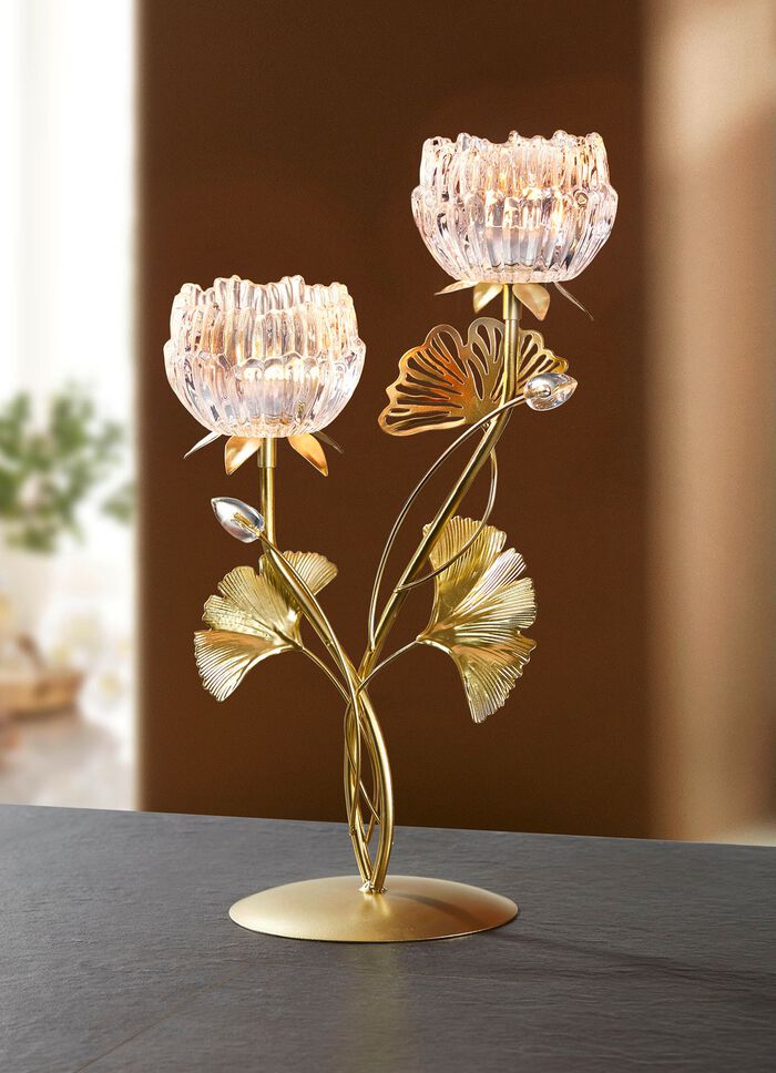 Elegant v&auml;rmeljush&aring;llare i metall och glas 