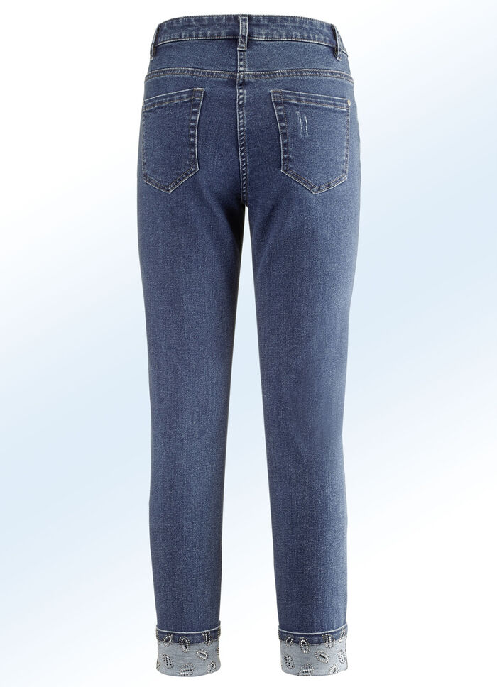 Eleganta jeans i 7/8-längd med vackra strasskanter JEANS BLÅ