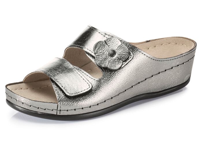 Tofflor med djup fotb&auml;dd i skinn ANTIK BRONS